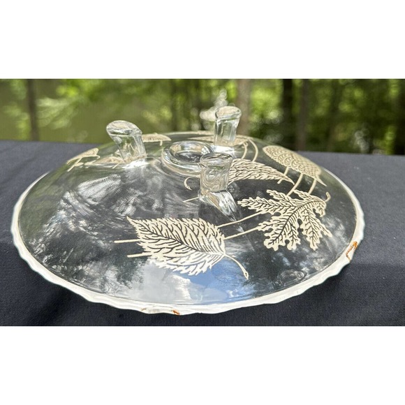 Vintage Silver Overlay Blowing Leaves Dish 3 Leg Gently Scalloped Edges MCM -S8 - Picture 3 of 8